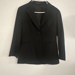 Theory Gabe  Blazer Jacket Black One Button 4 Stretch‎ Wool Classic